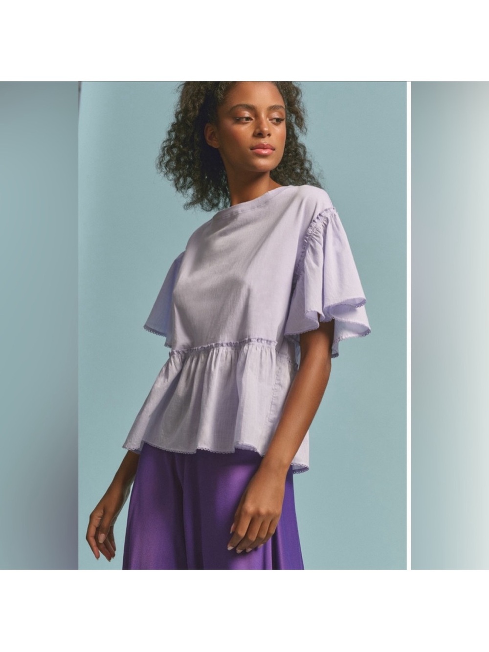 Anthropologie Lavender Ruffled Peplum Blouse